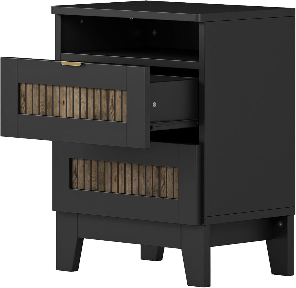 Harper & Bright Designs 4-Pieces Bedroom Sets, Queen Size Platform Bed with 2 Nightstands and A 6-Drawer Dresser, Queen Size Bedroom Set with Wooden Strip Decoration, Black