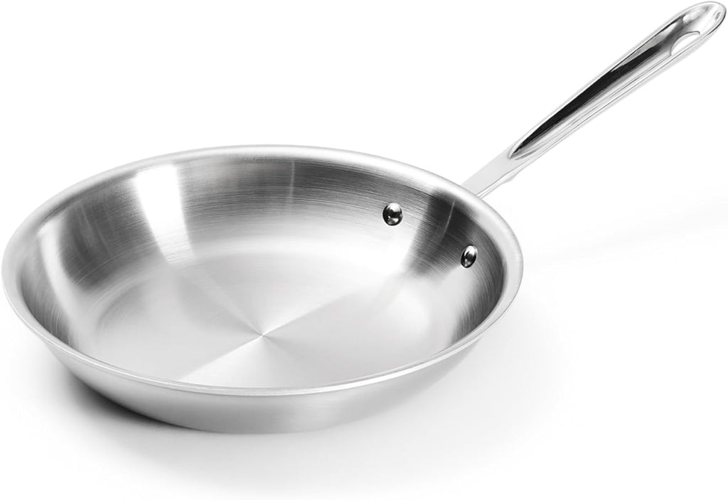 All-Clad D5 5-Ply Brushed Stainless Steel Fry Pan 10 Inch Induction Oven Broiler Safe 600F Pots and Pans, Cookware Silver