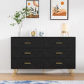 CARPETNAL Black Dresser for Bedroom, 6 Drawer Dresser with Wide Drawers and Gold Handles, Modern Wood Dressers & Chest of Drawers TV Stand for Living Room, Hallway, Entryway.