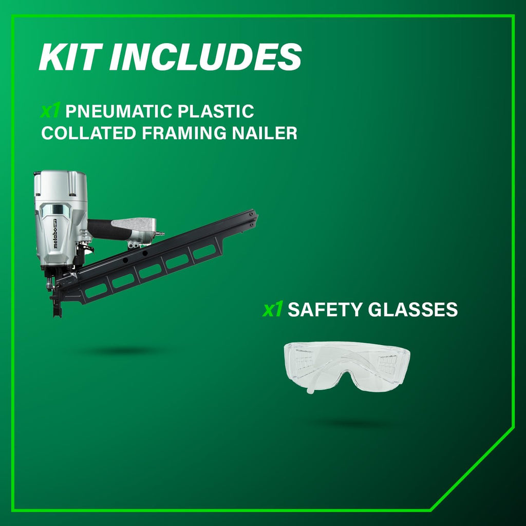 Metabo HPT Framing Nailer, Pro-Preferred Pneumatic Power Nailer & Framing Tool for Flooring, Roof Decking, Selectable Trigger & Rafter Hook, 21° 2' to 3-1/4' Plastic Collated Nails, NR83A5
