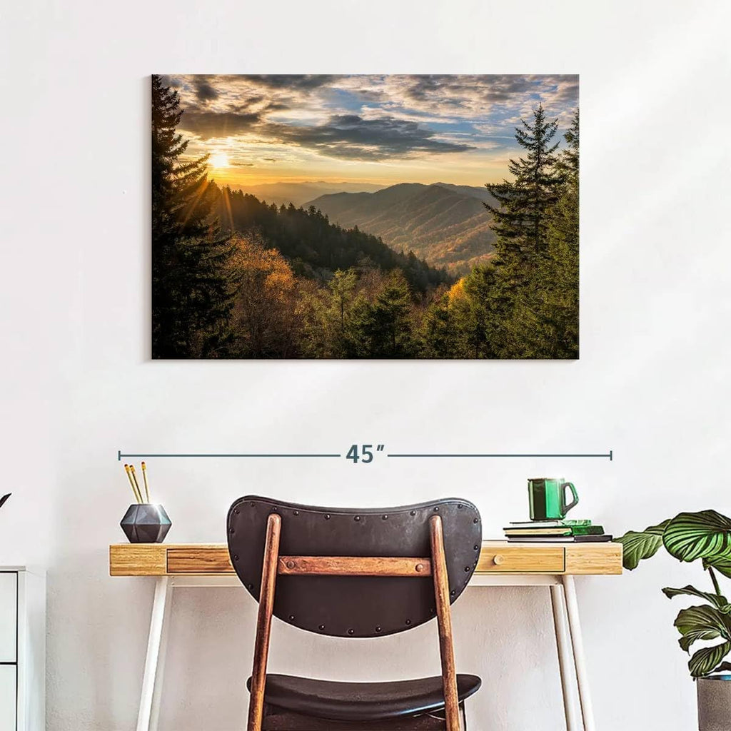 ElephantStock Sunrise In Smoky Mountains Canvas - 1 Panel Mountain Pictures Wall Decor - Nature Wall Art, Mountain Canvas Photography - Mountains Wall Art for Nature Lovers - 39' X 26'