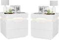 YESHOMY Nightstand with LED Light and Charging Station, Endtable with 2 Drawers, Bedside Table with Large Capacity, for Bedroom, Set of 2, 21.2' Height, White