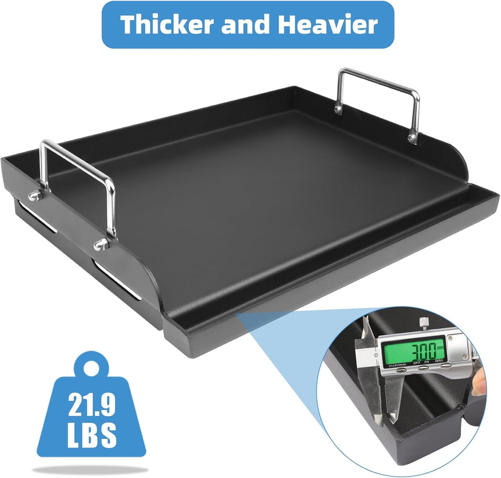 25' x 16' Griddle Plate for Gas Grill - Nonstick Coating Cooking Griddle for Charcoal/Electric Grill, Large Universal Flat Top Plate with Grease Groove and Removable Handles