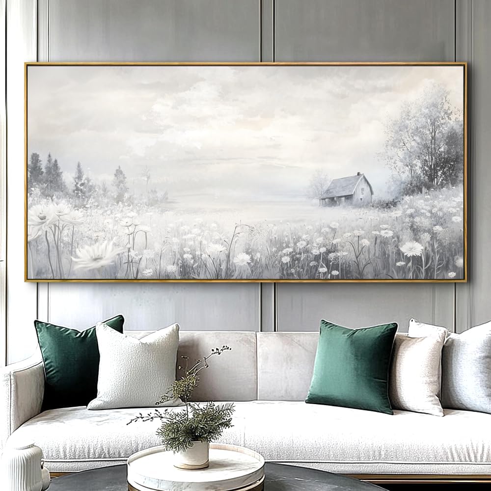 Abstract Landscape Wall Art - Framed Modern Canvas Painting for Living Room, Bedroom Home Office Decor, 60x30 Inch Ready to Hang