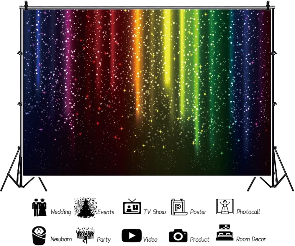 Let's Glow Party Backdrop Colorful Rainbow Printed Backdrop Rainbow Bokeh Curtain Background Magic Performance Music Dance Background LGBT Pride Month Cake Table Studio Props 20x10ft
