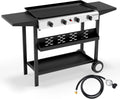 Bonnlo 4 Burner Portable Propane Griddle, 40,000BTU Gas Grill with Enameled Tray, Rolling Flat Top Grill with Electronic Ignition, Side Shelve & Regulator, Ideal for Outdoor Patio Cooking BBQ