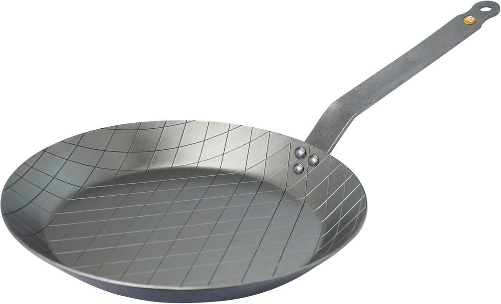 de Buyer MINERAL B Carbon Steel Steak Pan - 11' Diameter, 8.4' Cooking Surface - Ideal for Searing & Browning Meat - Naturally Non-Stick Finish - Made in France
