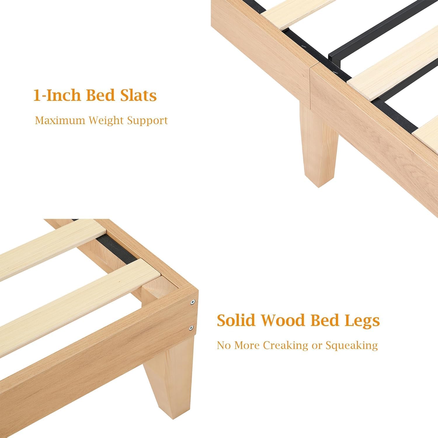 IDEALHOUSE Rattan Bed Frame Twin Size with Natural Rattan Headboard & LED Lights, Wood Twin Bed Frame with Solid Wood Foundation, No Box Spring Needed, Natural