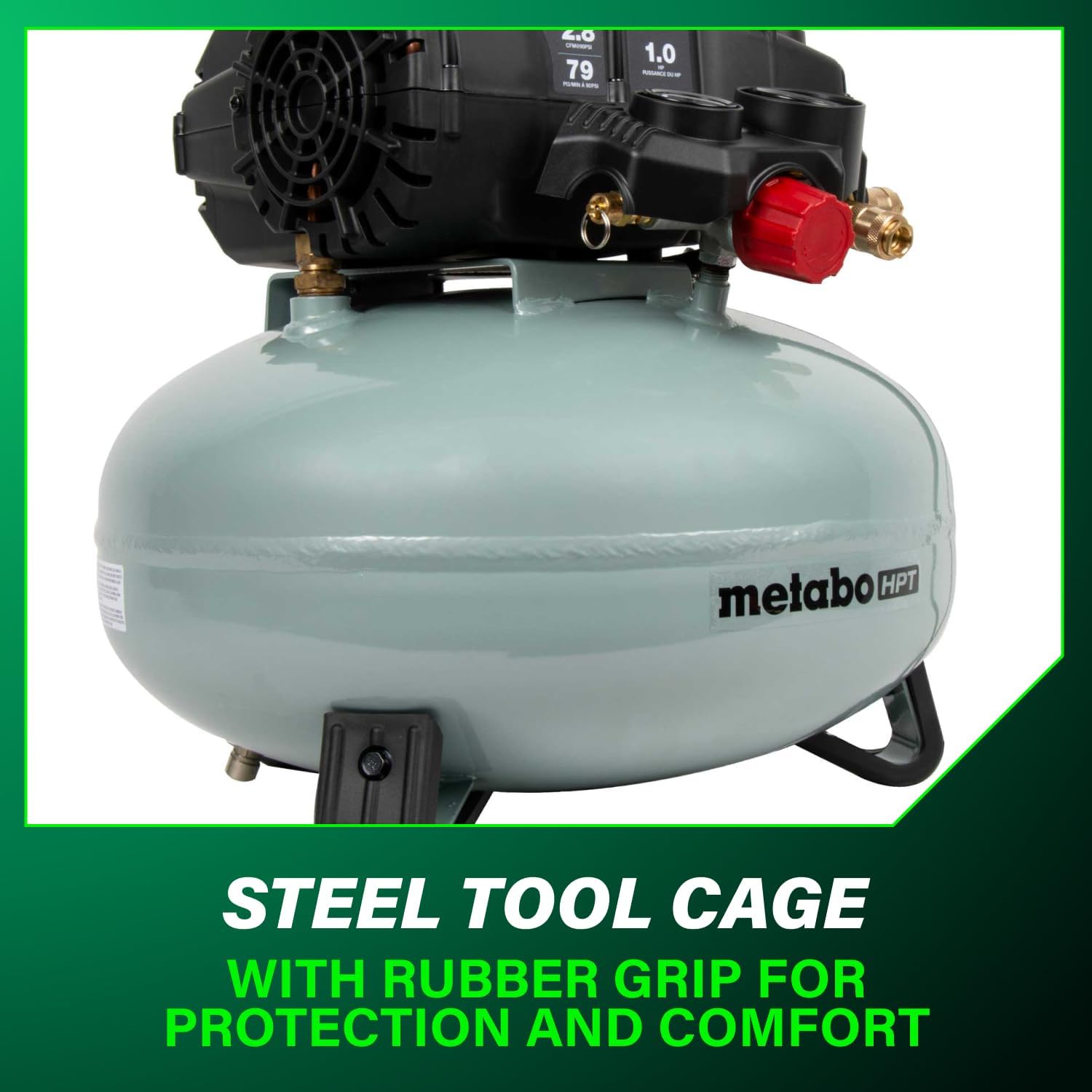 Metabo HPT Pancake Air Compressor, 6-Gallon 165PSI, Portable Air Compressor with 1.0 HP Oil-Free High Efficiency Motor, Lihghtweight, Quick Couplers for Fast Tool Changes, EC711S
