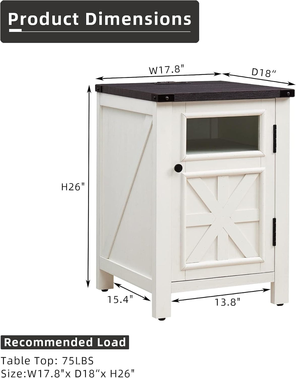 JXQTLINGMU 3 Pieces Farmhouse Bedroom Set-Queen Size Bed with 2 Nightstands of Sliding Barn Door Storage Cabinets, Solid Wood Slats Support, Noiseless, No Box Spring Needed, Off White
