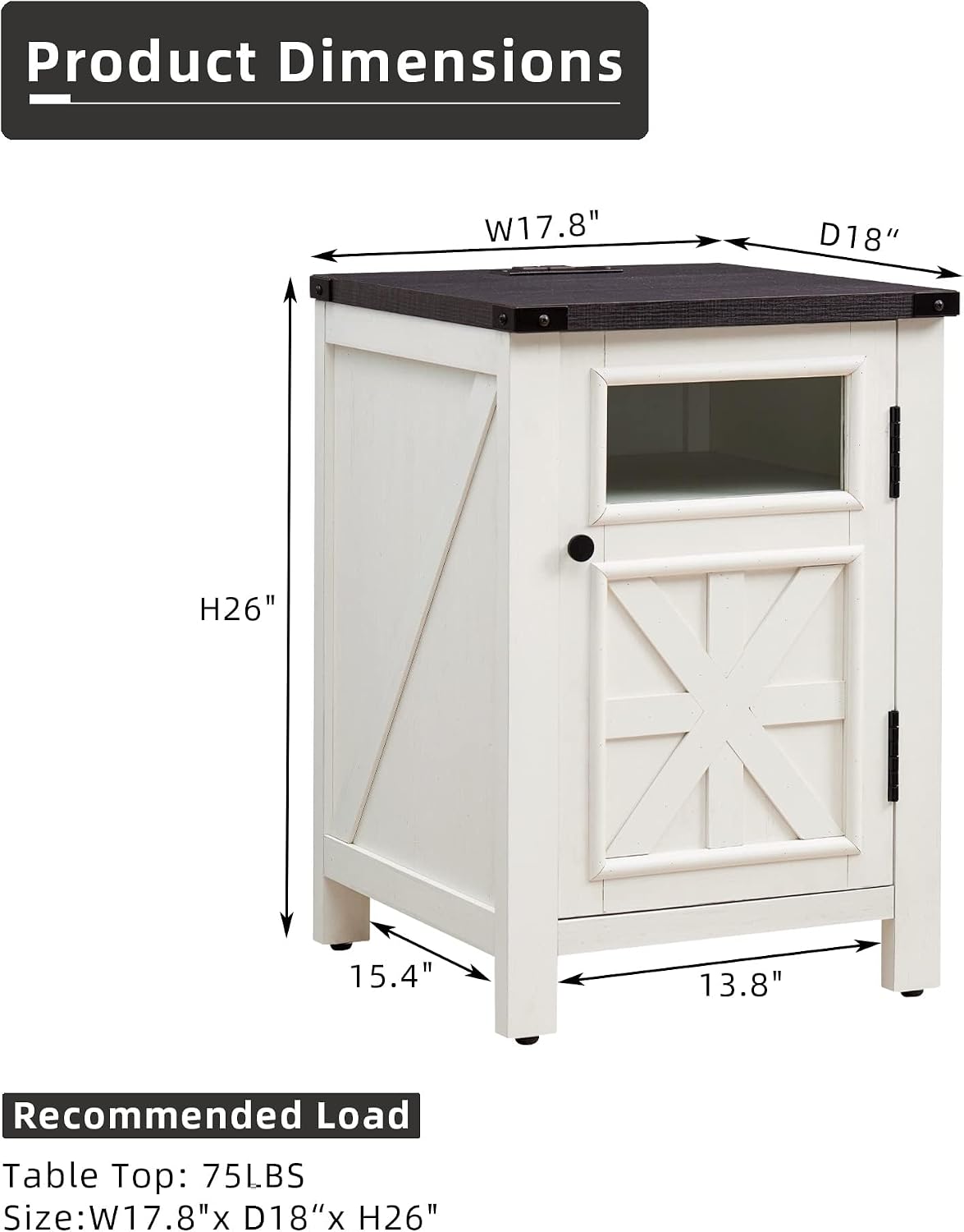 JXQTLINGMU 3 Pieces Farmhouse Bedroom Set-Queen Size Bed with 2 Nightstands of Sliding Barn Door Storage Cabinets, Solid Wood Slats Support, Noiseless, No Box Spring Needed, Off White