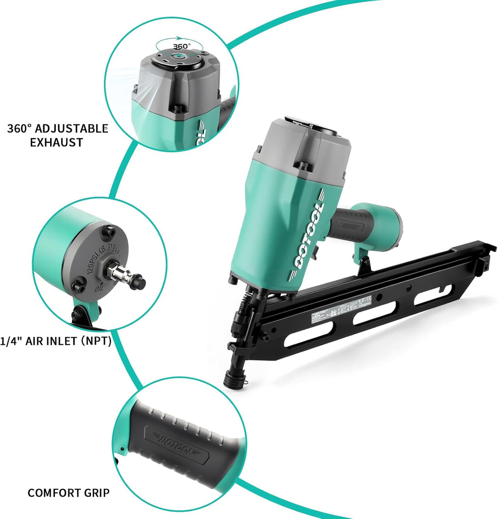 DOTOOL Framing Nailer, Framing Tool for 21 Degree 2-Inch to 3-1/2-Inch Plastic Collated Nails,Professional Pneumatic Nailer for Flooring, Roof Decking