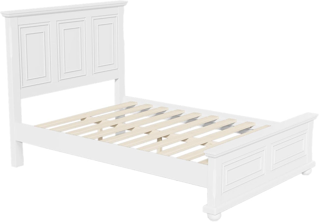 Merax Queen Size Bed Frames Traditional Town and Country Style Pinewood Vintage Bed,No Box Spring Needed,White