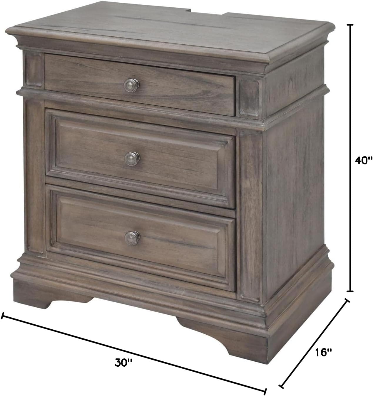 Steve Silver Furniture Highland Park Nightstand, Driftwood Finish, Nickle Hardware, 2 USB Charging Ports, 2 Full Size Drawers & 1 Half Size Drawer, Bedroom, 28' L x 17' D x 29.5' H, Brown