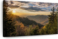 ElephantStock Sunrise In Smoky Mountains Canvas - 1 Panel Mountain Pictures Wall Decor - Nature Wall Art, Mountain Canvas Photography - Mountains Wall Art for Nature Lovers - 39' X 26'