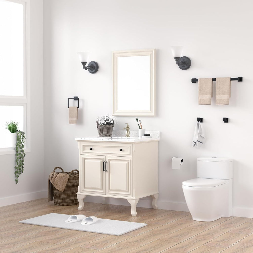 15-Piece Matte Black Bathroom Accessories Set – 23.6' Towel Bar, Towel Ring, Toilet Paper Holder & Hooks, Wall Mounted Bathroom Hardware, Rust & Corrosion-Resistant, Ideal for Modern Bathrooms