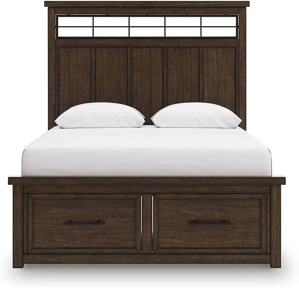 Signature Design by Ashley Taffenbrook Queen Bed Frame with Headboard, 2-Drawer Storage Platform Bed, Hardwood Solids, Mango Wood Veneer, MDF, Rich Brown Finish