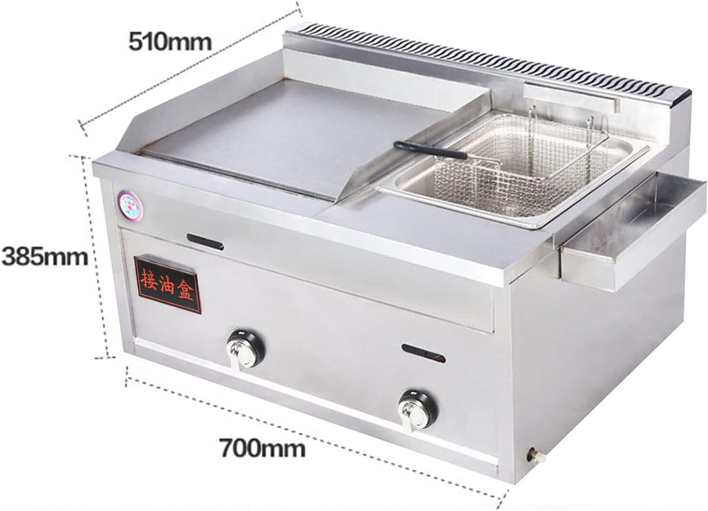 Xuthusman Commercial Stainless Steel Double Burner Gas Propane Tabletop Griddle and Deep Fryer Combo