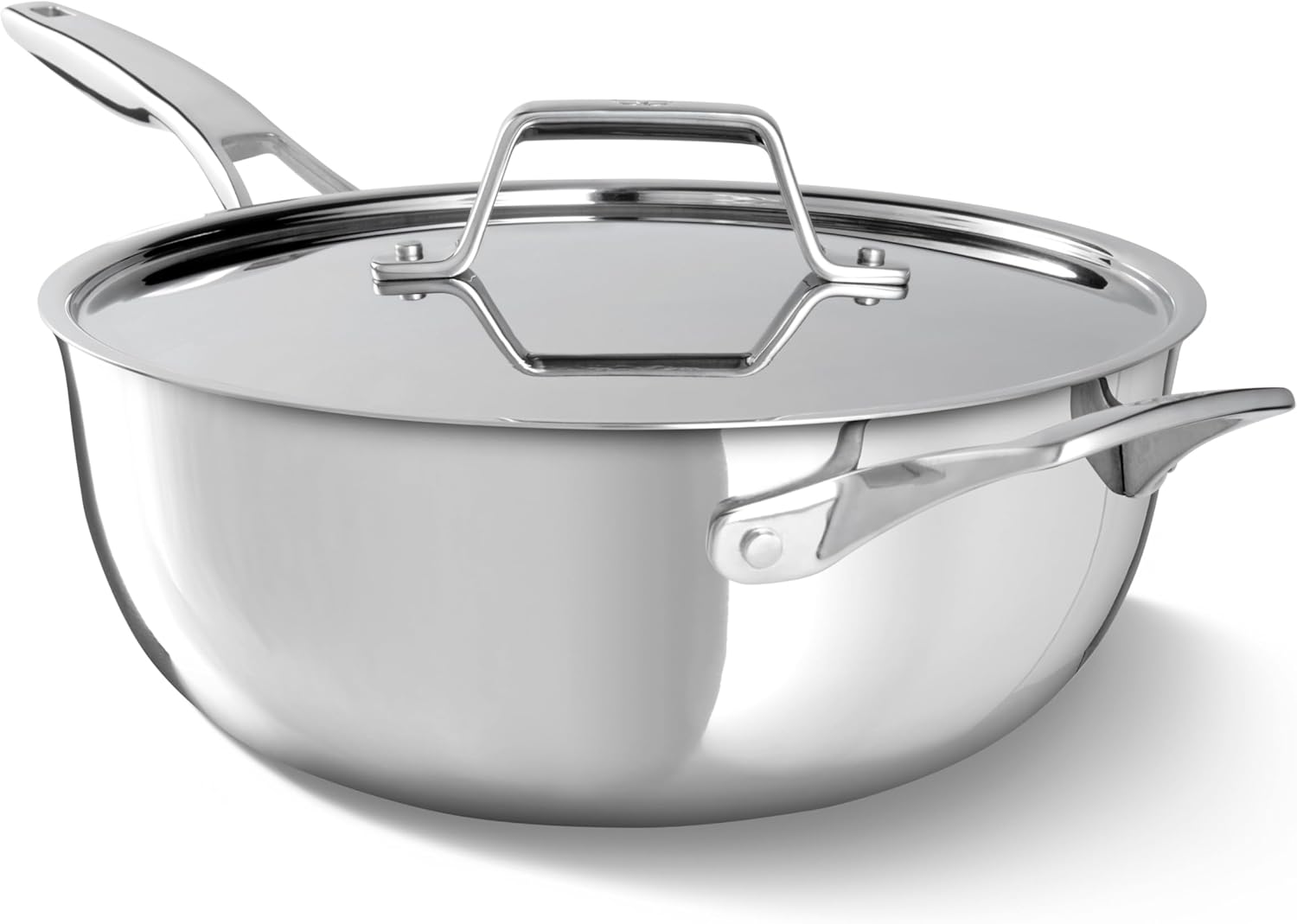 Calphalon Premier Polished 5-Ply Stainless Steel Cookware Set w/Turbo Heat Tech 4.5Qt Chef's Pan with Lid, Induction, Oven Safe 500F, PFOA Free, Polished Stainless Silver