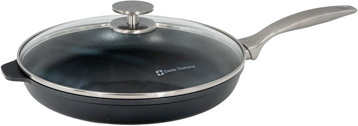 Swiss Diamond Nonstick Frying Pan Hybrid Ceramic and Diamond-Infused Fry Pan With Glass Lid, Dou Ceramic, Dishwasher and Oven Safe Fry Pans (11 IN)