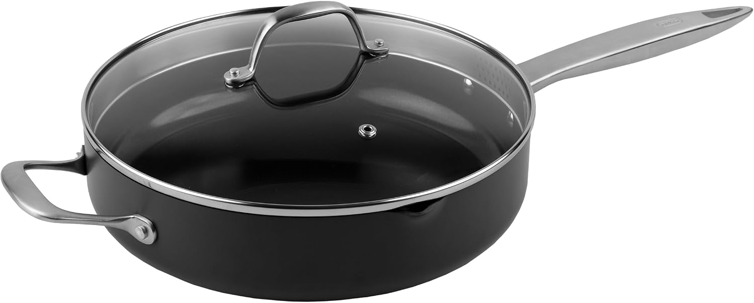 Zyliss Ultimate Pro Sauté Pan with Lid - Aluminium Pan with Non-Stick Ceramic Coating & Glass Lid - Durable & Versatile Cooking & Searing Pan - Dishwasher & Oven-Safe - 11'