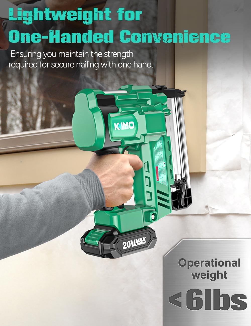 KIMO 2' Brad Nailer Cordless 18 Gauge w/ 20V Battery 2.0Ah X 2, 1000pcs Nails and Staples, 2 Firing Modes,180 Nails/min, Adjustable Nailing Depth, 2 in 1 Cordless Nail Gun and Stapler for DIY Project