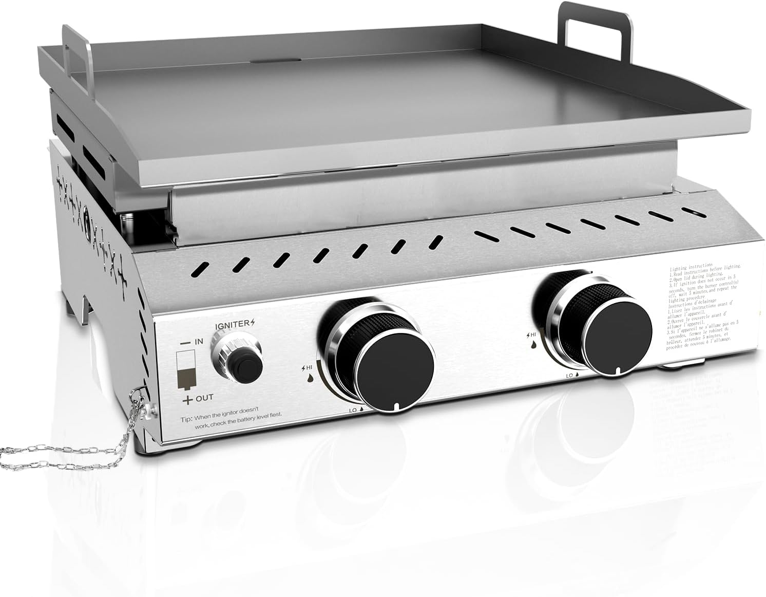 R.W.FLAME Portable Propane Griddle,Stainless Steel Gas Grill,Table Top Grill for Outdoor BBQ,Camping and RVs,Silver (2 Burner)