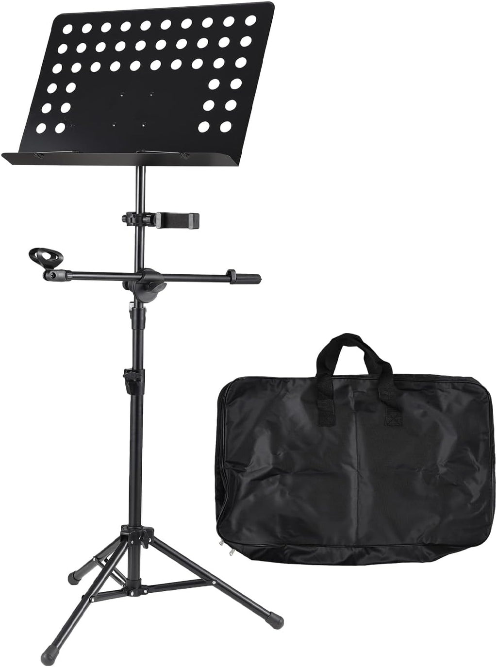 Folding Music Stand Portable Sheet Music Holder With Phone Clip and Microphone Clip for Live Streaming Band Performance