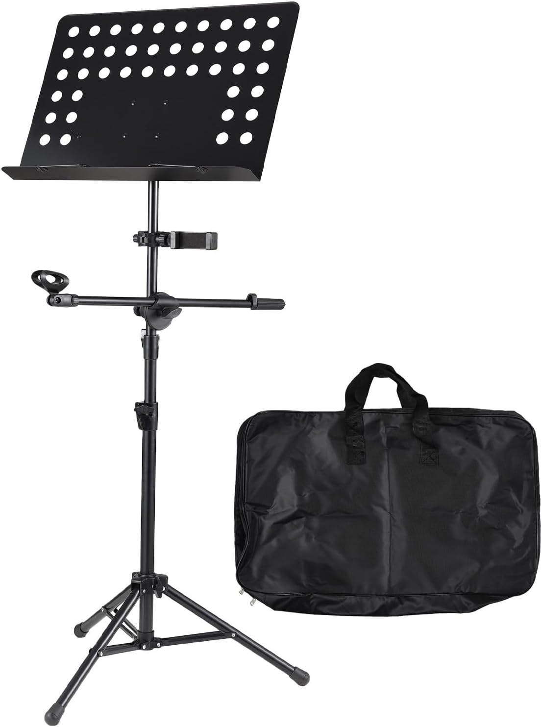 Folding Music Stand Portable Sheet Music Holder With Phone Clip and Microphone Clip for Live Streaming Band Performance