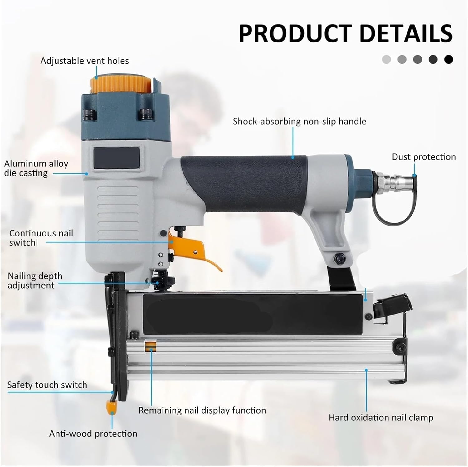 finish nailer, Powered Nailer Pneumatic Nail Gun T50 Air Brads Nailer Cordless For Carpenter Fen Floor Furniture,nail gun for trim