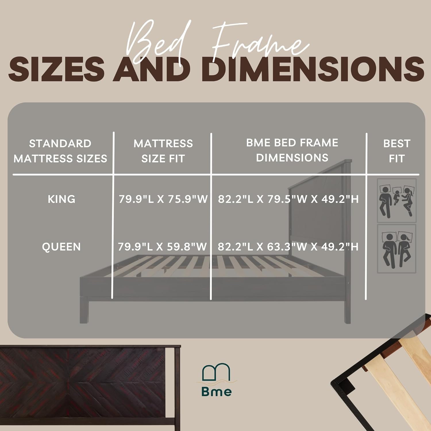 Bme Vivian Queen Bed Frame with Headboard, 14 Inch Deluxe Rustic Scandinavian Style - Solid Acacia Wood - No Box Spring Needed - 12 Strong Wood Slat Support - Easy Assembly - Rustic Black