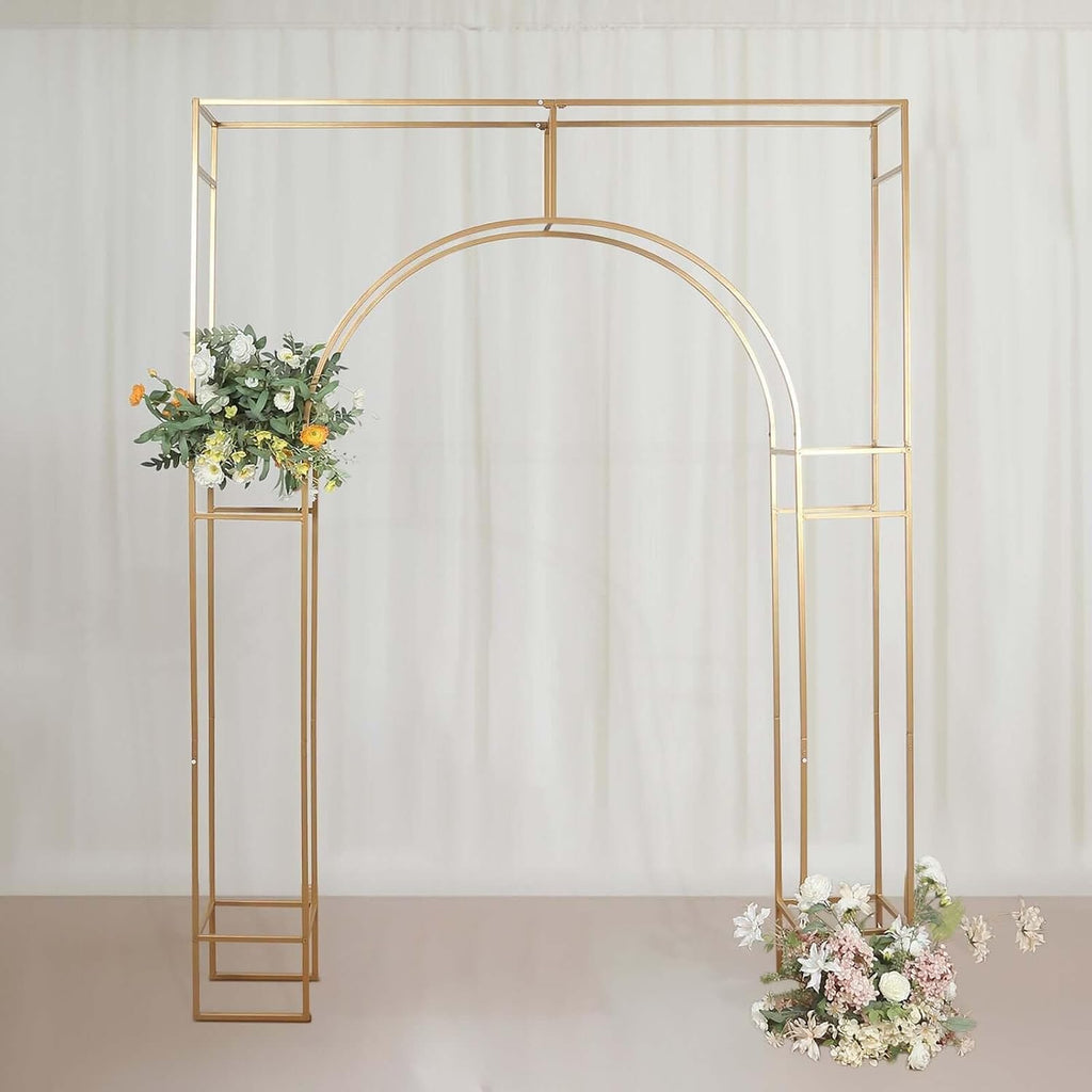 8 Feet Gold Metal Rectangular Wedding Arch in Arc de Triomphe Style | Heavy Duty Golden Backdrop Stand for Party Events Reception Photography Home Decorations Supplies