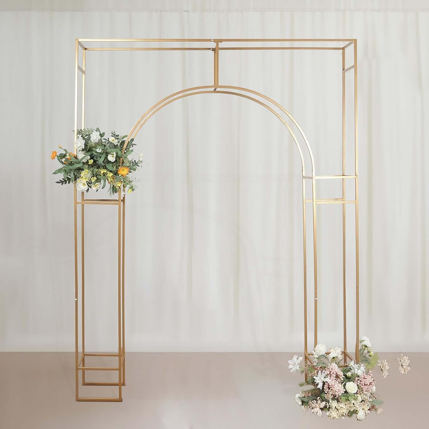 8 Feet Gold Metal Rectangular Wedding Arch in Arc de Triomphe Style | Heavy Duty Golden Backdrop Stand for Party Events Reception Photography Home Decorations Supplies