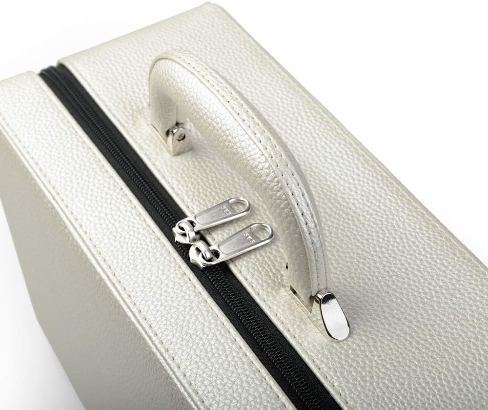 Oirlv Leather Jewelry Box Handmade Travel Jewelry Organizer Storage Case Holder For Girl Lady Earring,Ring,Necklace,Pendant,Watch,Bracelet。(X010)White