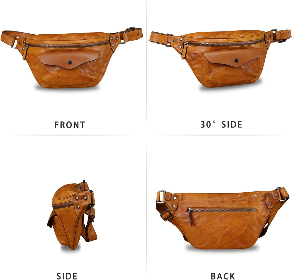 Genuine Leather Fanny Pack for Women and Men Vintage Real Leather Sling Bag Crossbody Bag Fashion Waist Bag Chest Purse
