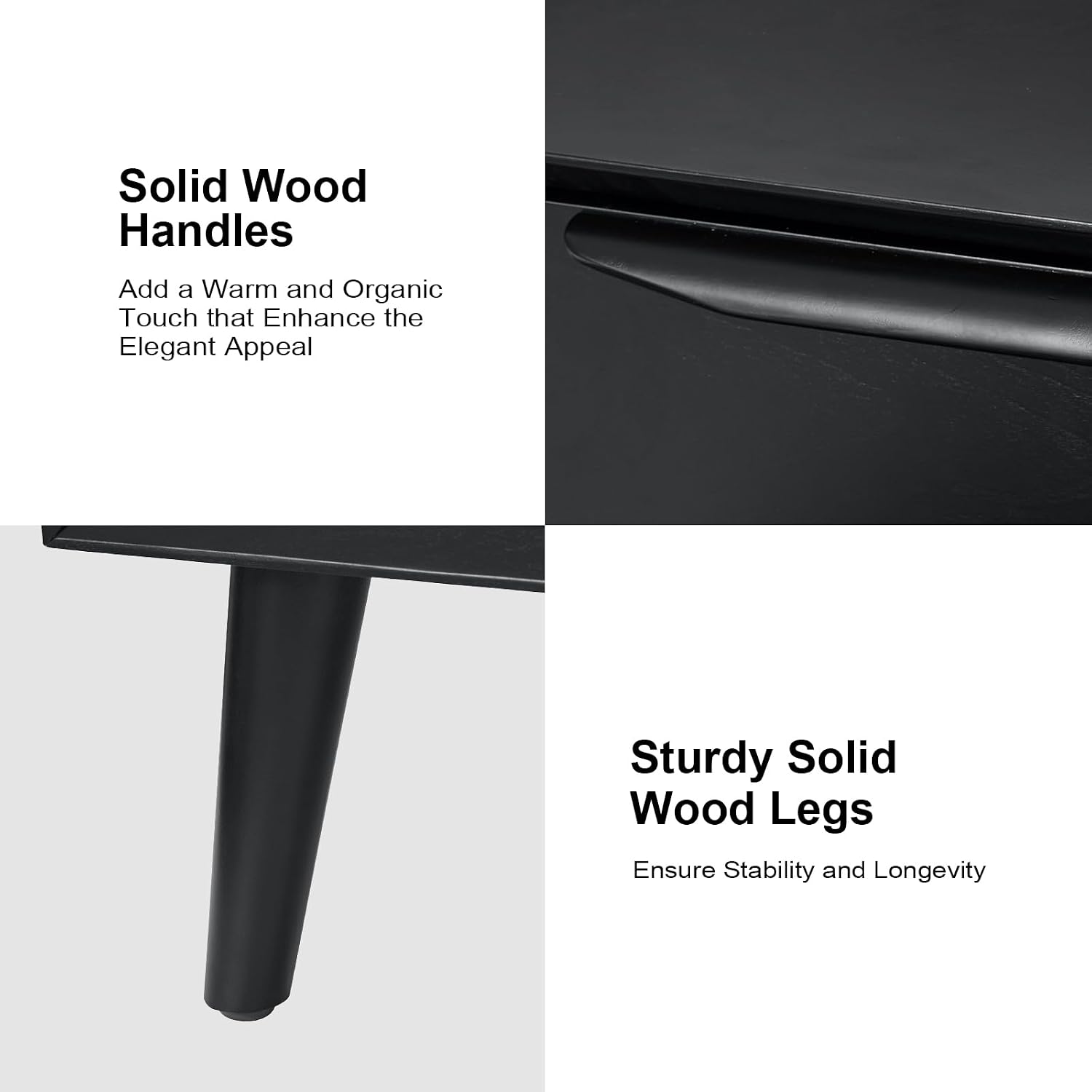 HULALA HOME Mid-Century Modern Nightstand, 3-Drawers Nightstand with Charging Station(Black)
