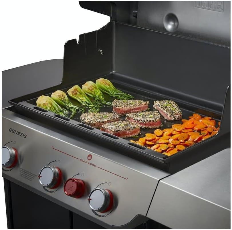Weber Rust‑Resistant Outdoor Griddle Insert, Full‑Size – Pre-Seasoned Carbon Steel Griddle for Summit and Genesis 300 Series (3 Burners), Gas Grill Accessory