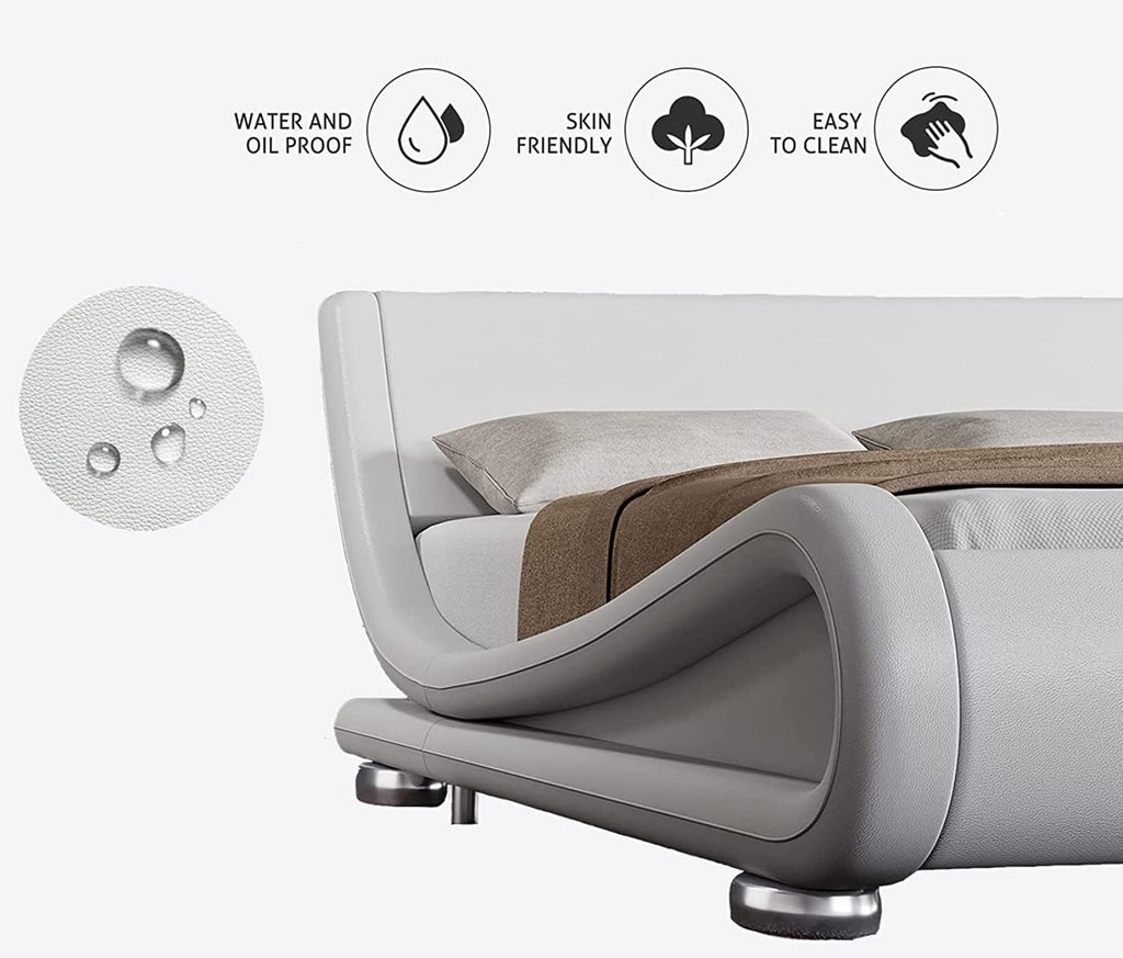 Allewie Full Size Bed Frame with Ergonomic & Adjustable Headboard, Low Profile Modern Upholstered Platform Sleigh Design - Easy Assembly, No Box Spring Required, White