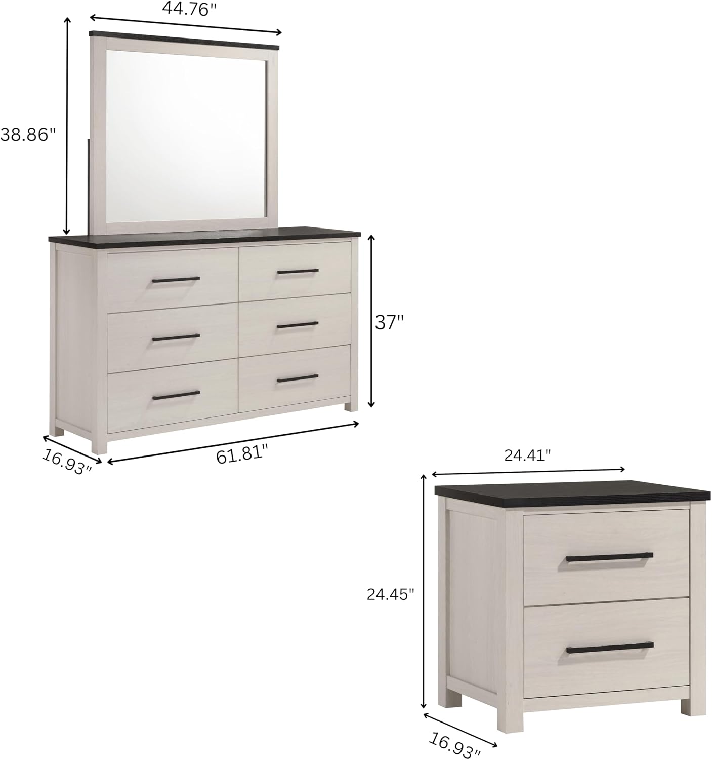 Roundhill Furniture Realynn 5-Piece Wood Bedroom Set, King Size Panel Bed with Dresser, Mirror, and 2 Nightstands, Off-White Finish
