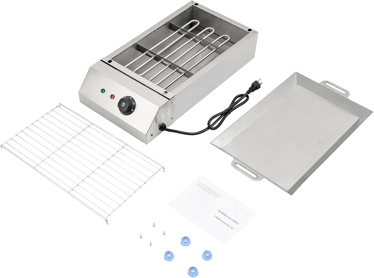Electric Barbecue Grill, 21' Tabletop Griddle 1800W Stainless Steel Portable BBQ Grill 110V Commercial Smokeless Oven Grill with Temperature Control for Party