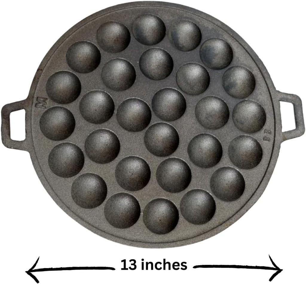 Kanom Krok Thai Coconut Pancake Pan, Takoyaki Maker, Heavy 28 Holes Cast Iron Grill pan Combination Thai Cooking Equipment