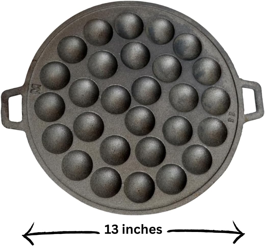 Kanom Krok Thai Coconut Pancake Pan, Takoyaki Maker, Heavy 28 Holes Cast Iron Grill pan Combination Thai Cooking Equipment