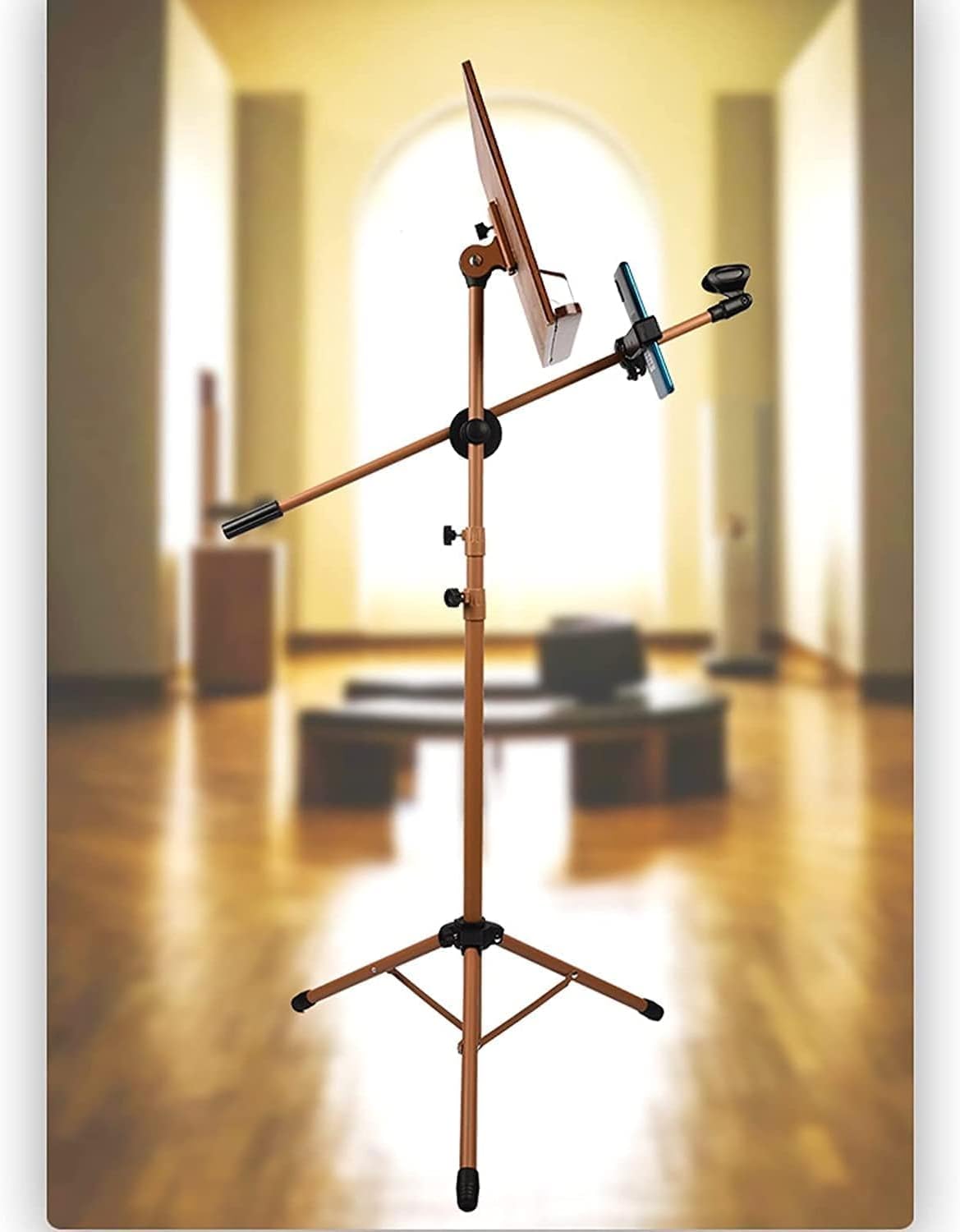 Sheet Music Stand, Music Stands Portable Solid Wood Music Holder with Microphone Stand Adjustable Height Folding Sheet Music Stands