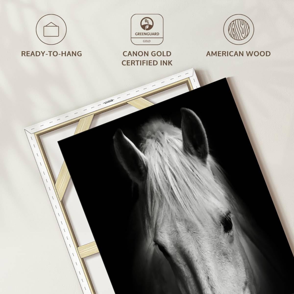 ElephantStock - White Thoroughbred Horse Wall Art - Vertical Canvas Wall Art - Living Room Wall Decor - Photography Animal Canvas Art - Black And White Decor - 24' x 36'