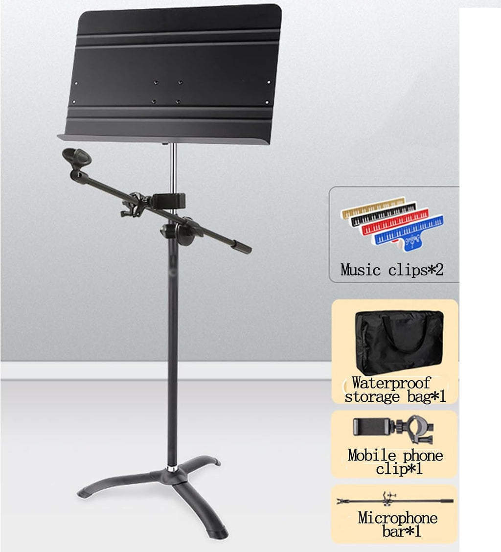 Sheet Music Stand, Portable Music Stand with Waterproof Carrying Case, Music Clips, Phone Holder and Microphone Boom