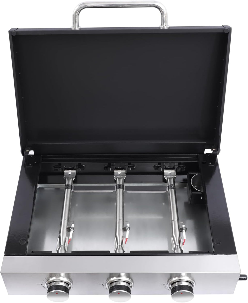3 Burner Propane Grill and Griddle Combo 28680 BTU Tabletop Teppanyaki Station with Cast Iron Surface Portable Outdoor Cookstation for Camping Tailgating BBQ