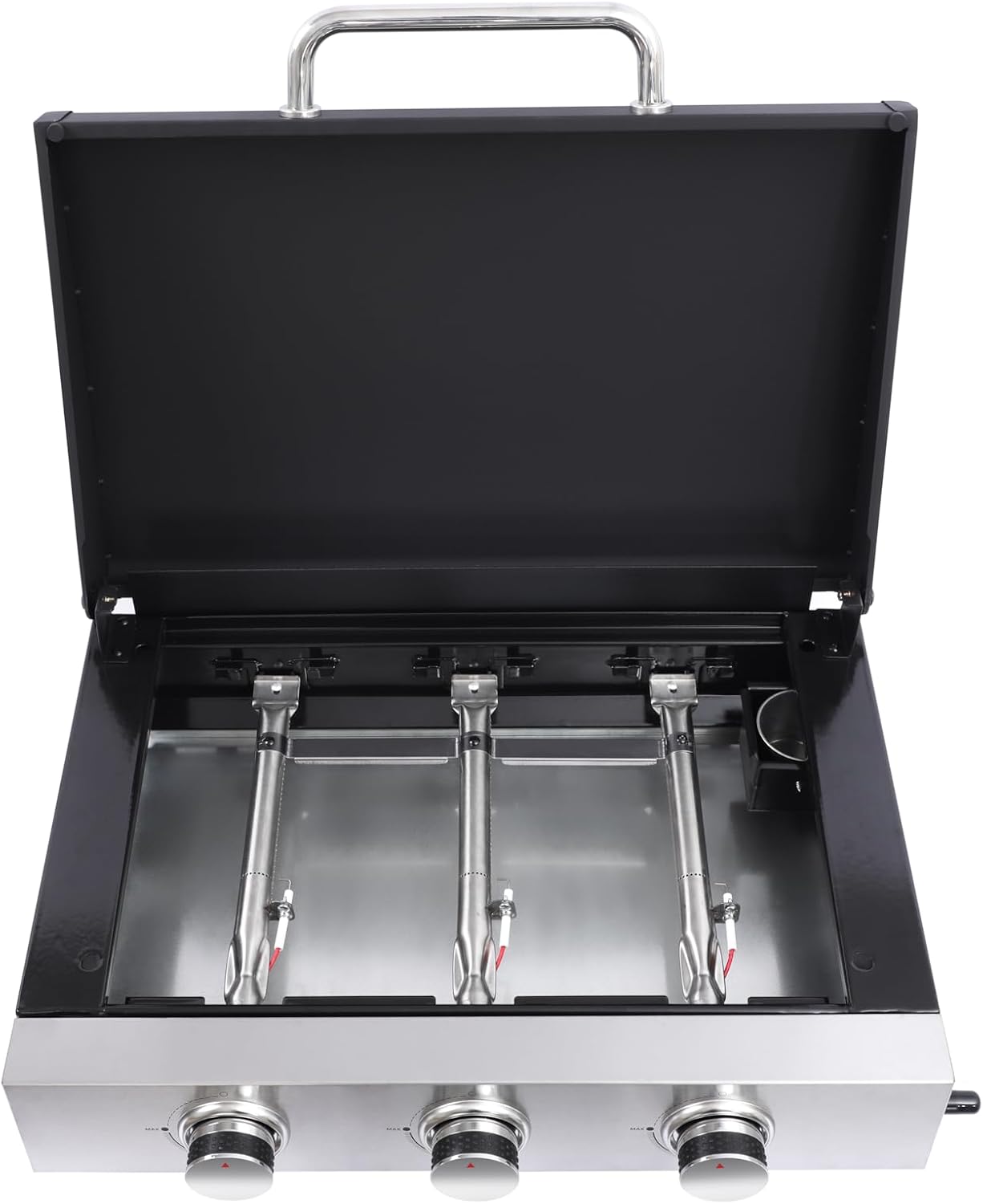 3 Burner Propane Grill and Griddle Combo 28680 BTU Tabletop Teppanyaki Station with Cast Iron Surface Portable Outdoor Cookstation for Camping Tailgating BBQ