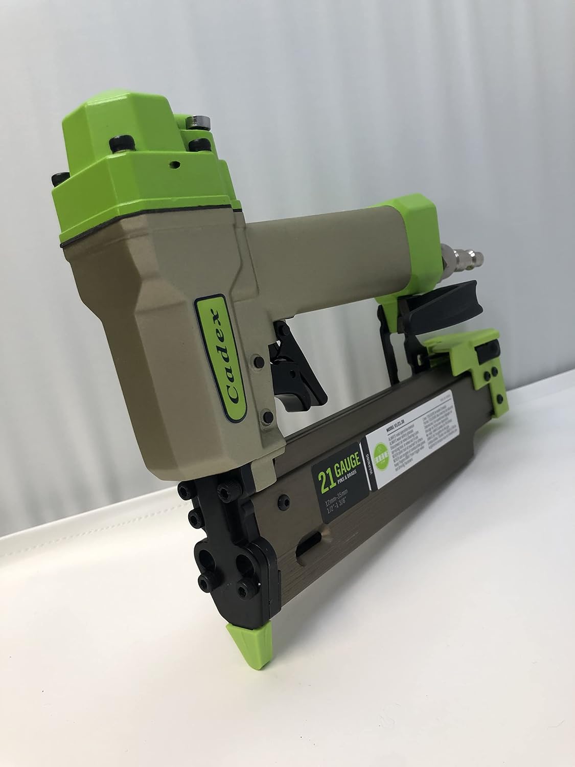 Cadex 21 gauge pin & brad nail gun up to 35mm (1-3/8') with built in blow gun and comes in Metaboxx stacking case.
