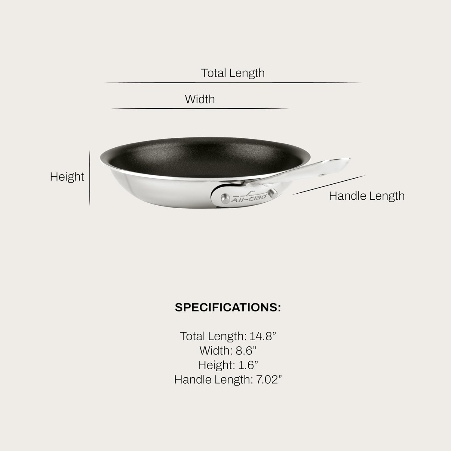 All-Clad D3 8 Inch Stainless Steel Pro Non Stick Frying pan, 3-Ply Stainless Steel Pan, Induction, Oven Broiler Safe 500F Skillet, Professional Cookware, Silver