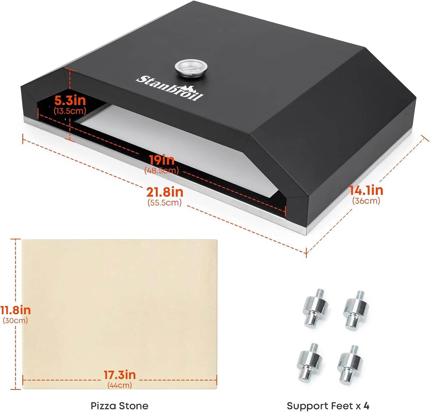 Stanbroil Outdoor Pizza Oven Pizza Maker for Blackstone 22', 28' Tabletop Griddles Cooking Station, Blackstone Flat Top Gas Grill Accessories with Temperature Gauge, 17.3 in. x 12 in. Pizza Stone